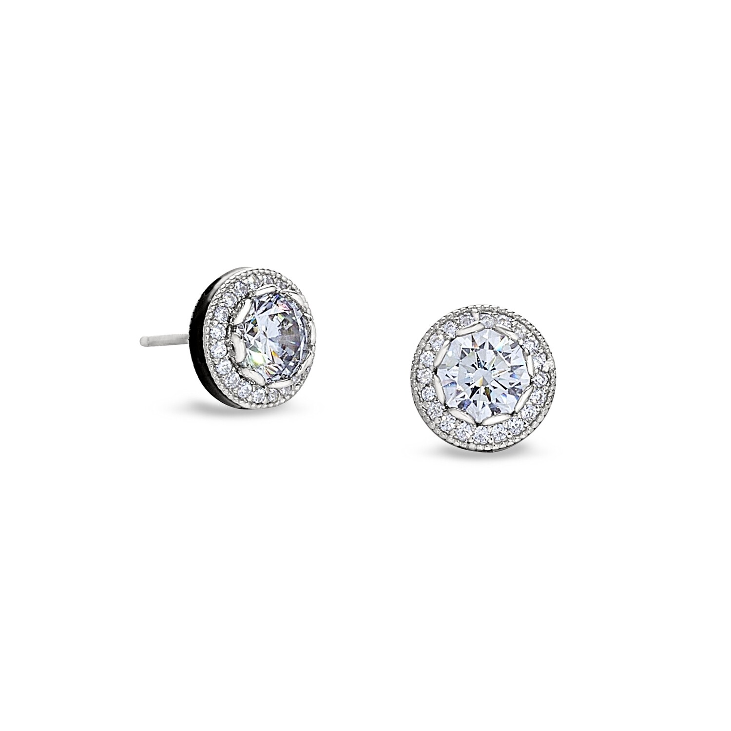 Silver Round Simulated Diamond with Halo and Enamel Earrings