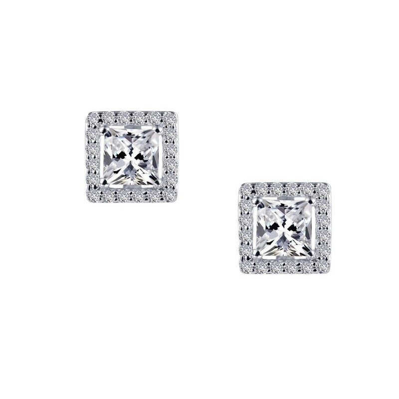Silver Princess Simulated Diamond with Halo Earrings