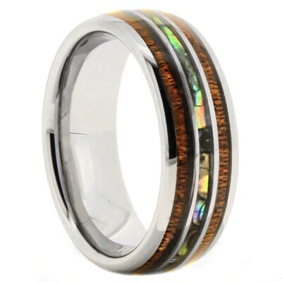 Gray Tungsten Koa Wood and Abalone Inlay Band