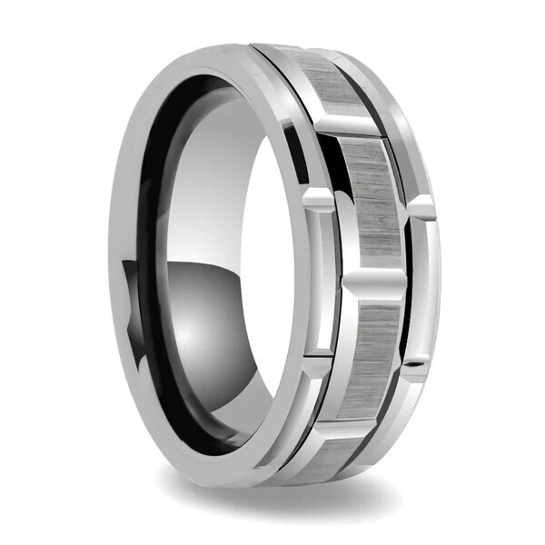 Gray Tungsten Etched Brick Band