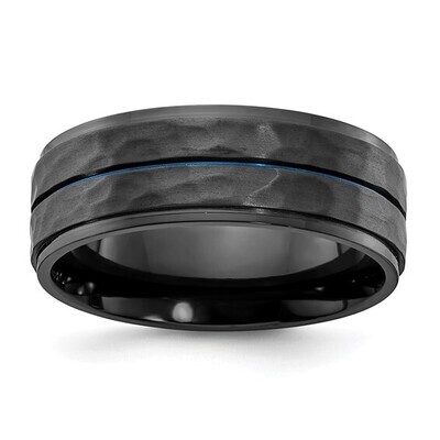 Black Zirconium Hammered Blue Strip Band