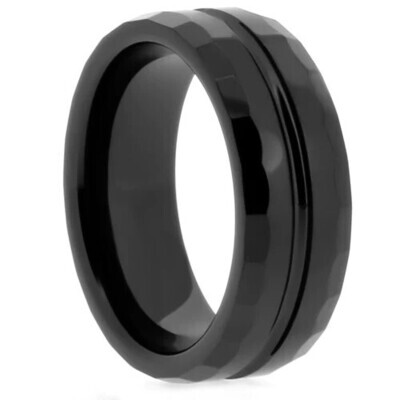 Black Ceramic Polished Faceted Groove Band