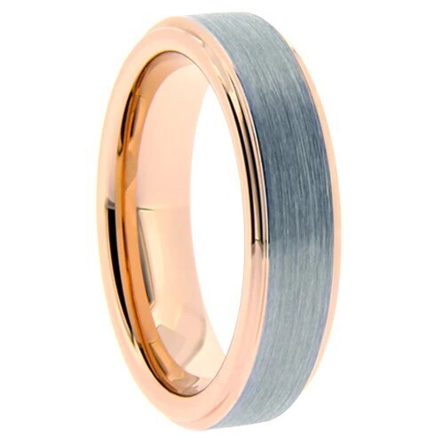 Gray Tungsten Rose Gold Tone Step-Down Edge Band