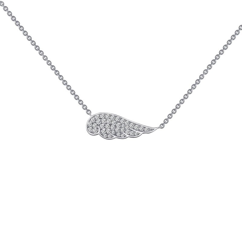 Silver Simulated Diamond Angel Wing Necklace