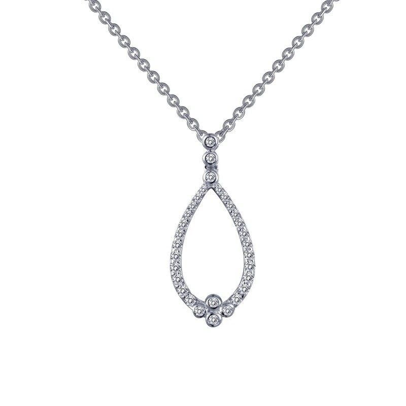 Silver Simulated Diamond Open Teardrop Necklace