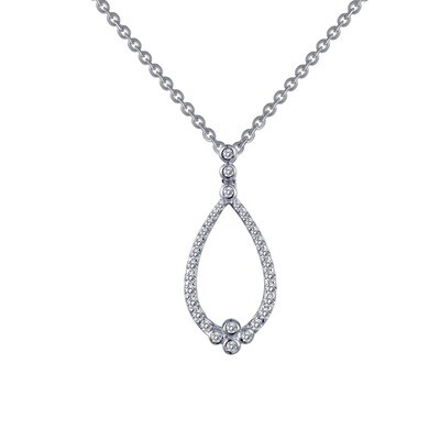 Silver Simulated Diamond Open Teardrop Necklace
