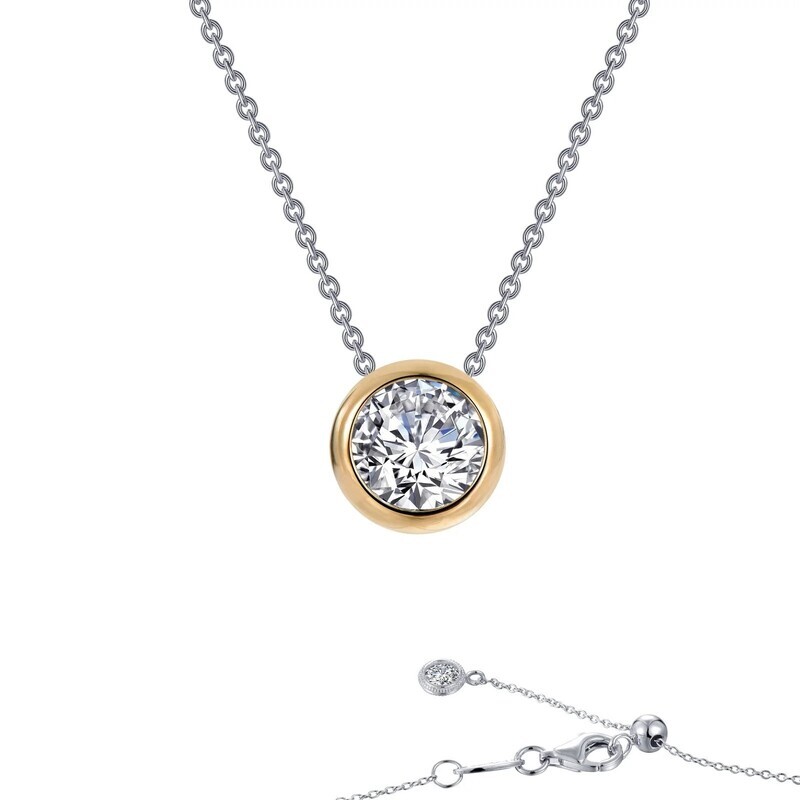 Two Tone Silver Bezel Simulated Diamond Solitaire Necklace