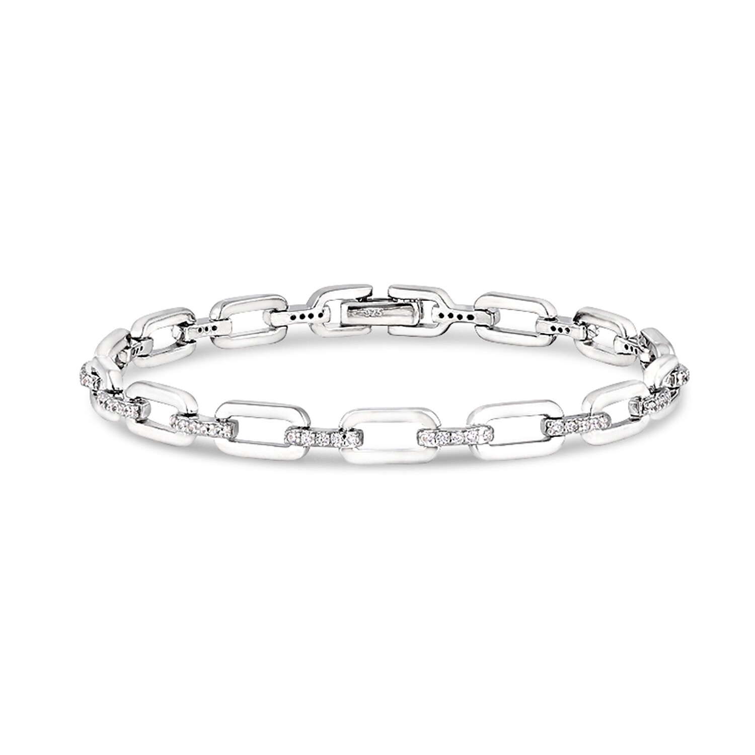 Silver Simulated Diamond Open Link Bracelet