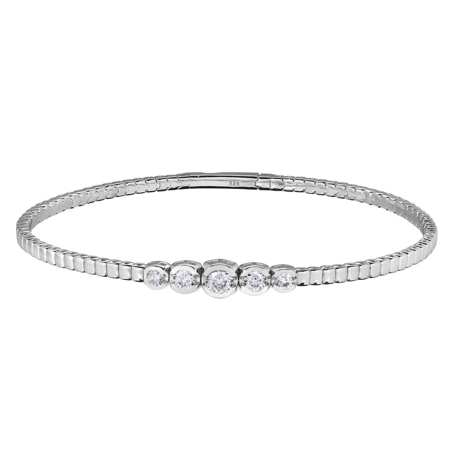 Silver Graduating Round Simulated Diamond Flexible Bracelet