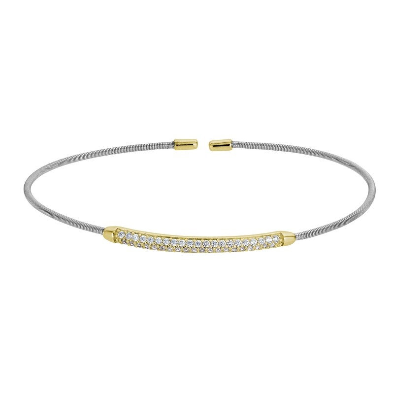 Silver TwoTone Dual Row Simulated Diamond Cuff Bracelet