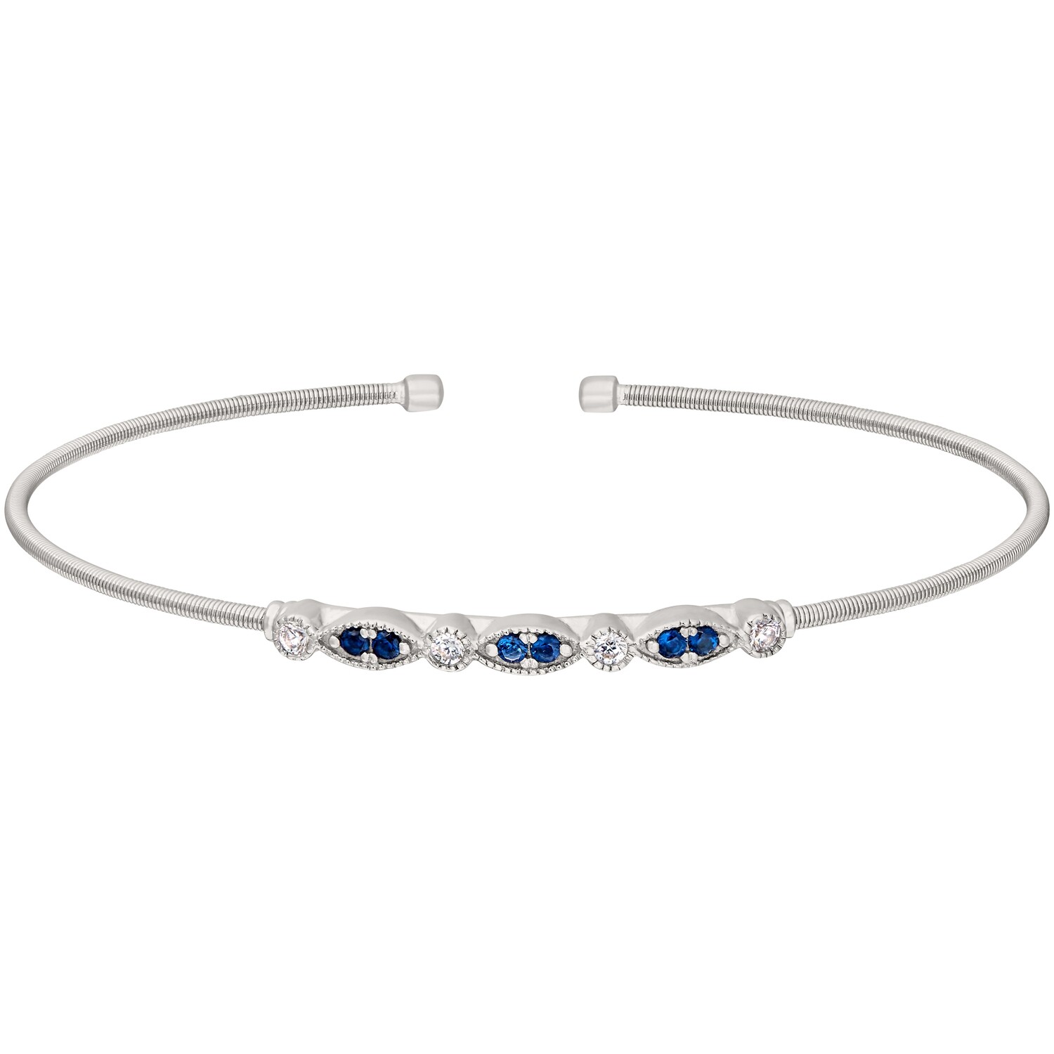 Silver Simulated Sapphire and Simulated Diamond Vintage Cuff Bracelet