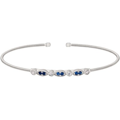 Silver Simulated Sapphire and Simulated Diamond Vintage Cuff Bracelet