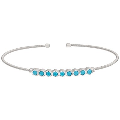 Silver Beaded Bezel Simulated Turquoise Cuff Bracelet
