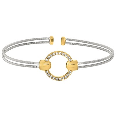 Gold-Plated Silver Simulated Diamond Open Circle Cable Cuff Bracelet