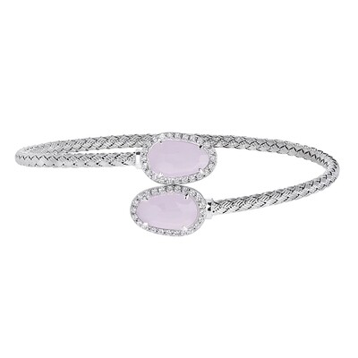 Silver Dual Pink Stone Simulated Diamond Halos Cuff Bracelet