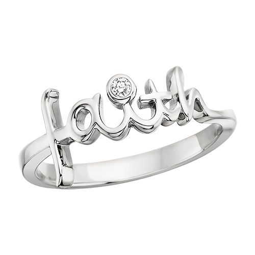 Silver Diamond "Faith" Ring