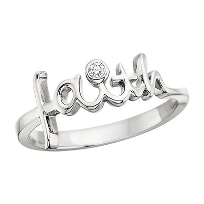 Silver Diamond "Faith" Ring