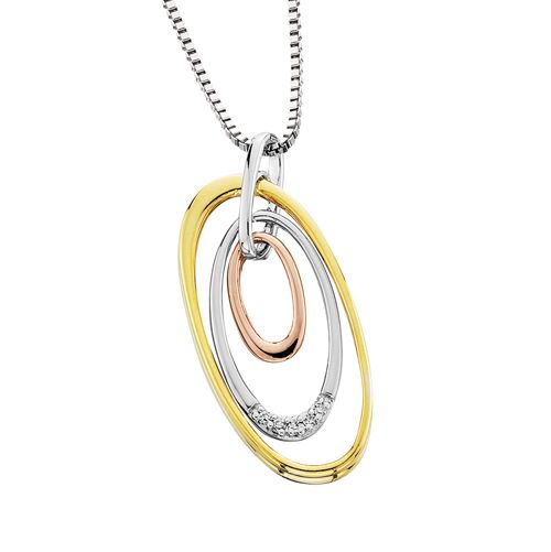 Silver TriTone Triple Oval Diamond Accent Necklace