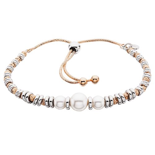 Silver TwoTone Swarovski Pearl Bolo Bracelet