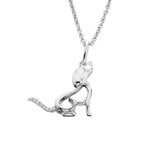 Silver Dog Wagging Cubic Zirconia Tail Necklace