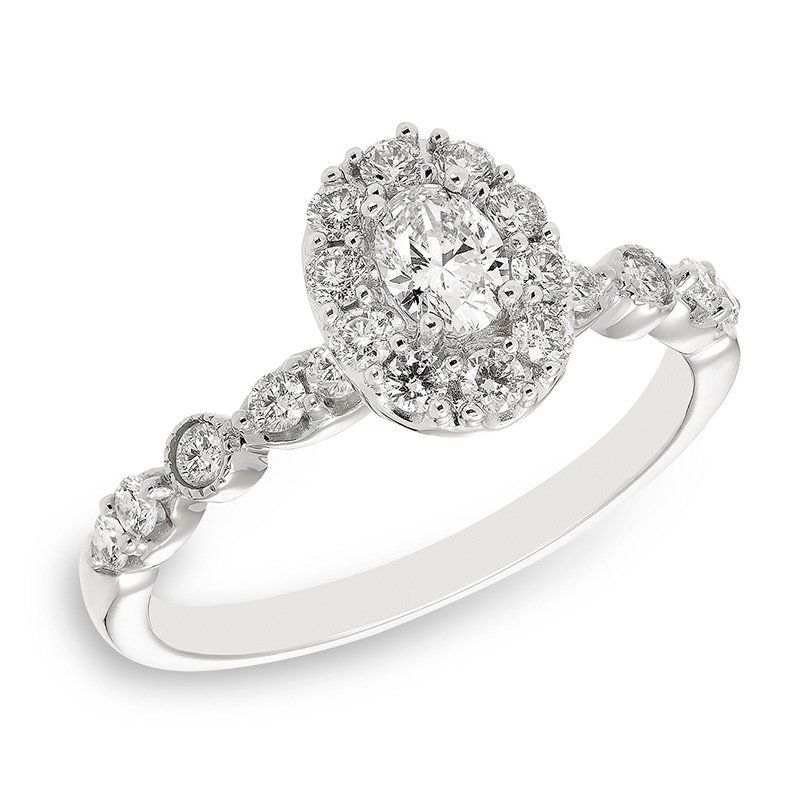 14KT White Gold Oval Diamond Halo Vintage Engagement Ring