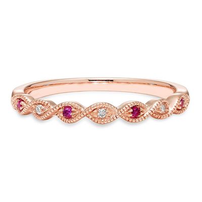 10KT Rose Gold Ruby and Diamond Stackable Band