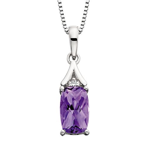 Silver Checkered Cushion Amethyst Diamond Accent Necklace