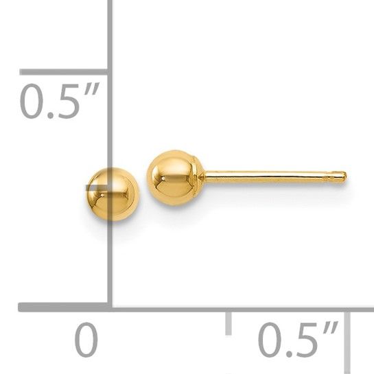 14KT Yellow Gold Ball Stud Earrings, Size: 3mm