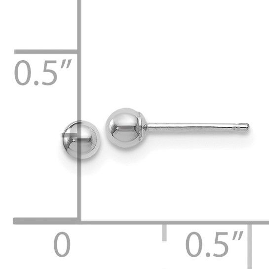 14KT White Gold Ball Stud Earrings, Size: 3mm