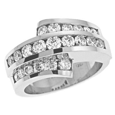 14KT White Gold Triple Row 21 Round Diamond Fashion Band