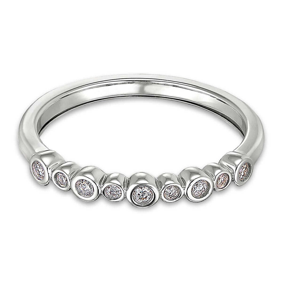 10KT White Gold Nine Diamond Bezel-Set Stackable Band