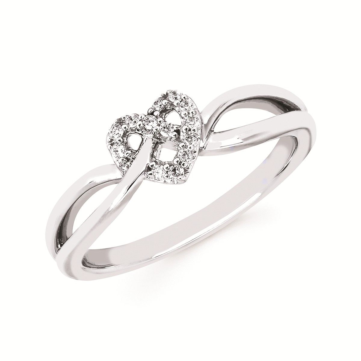 Silver Diamond Heart Knot Ring