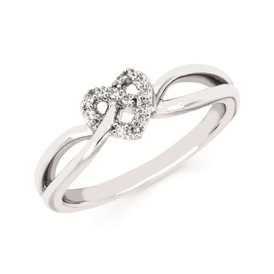 Silver Diamond Heart Knot Ring
