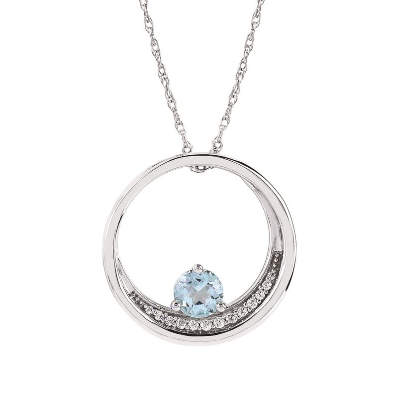 Silver Round Aquamarine Diamond Accent Open Circle Necklace