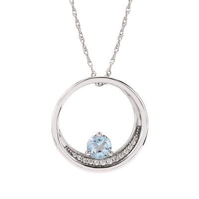 Silver Round Aquamarine Diamond Accent Open Circle Necklace