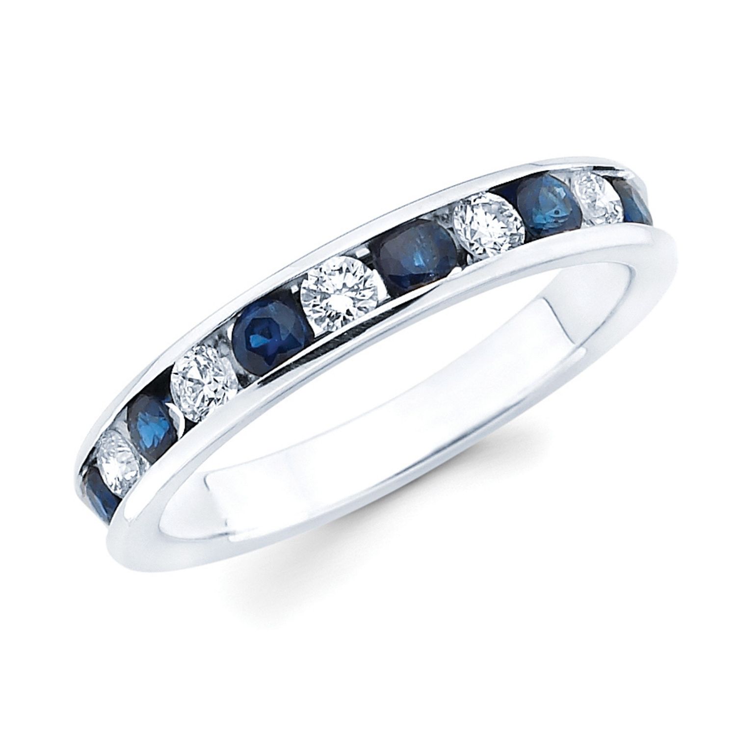 14KT White Gold Alternating Sapphire and Diamond Channel Band
