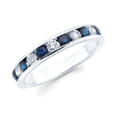 14KT White Gold Alternating Sapphire and Diamond Channel Band
