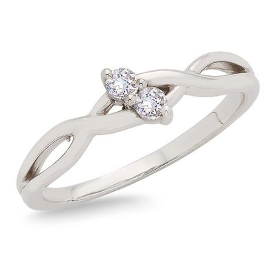 10KT White Gold Two Diamond Twist Ring
