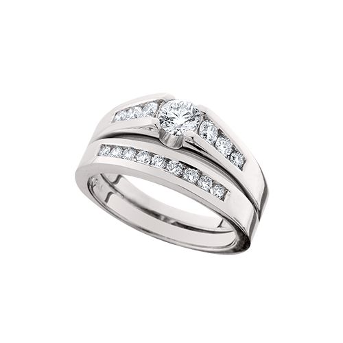14KT White Gold Round Diamond Channel Wedding Set