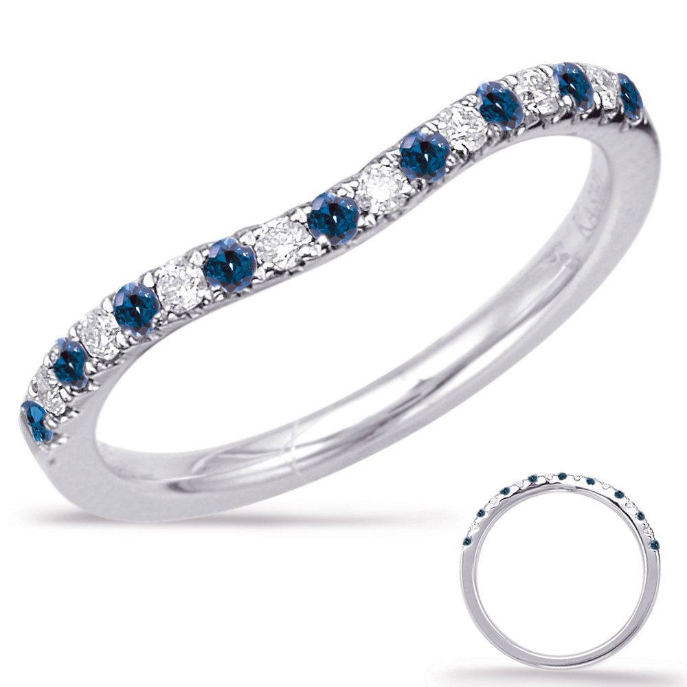 14KT White Gold Round Sapphire and Diamond Curved Band