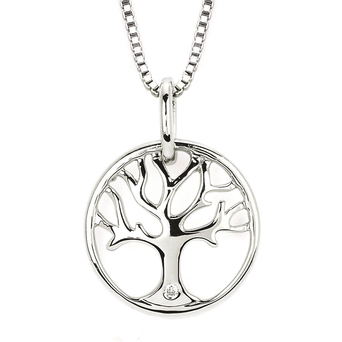 Silver Diamond Accent Tree of Life Necklace