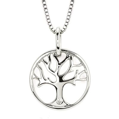 Silver Diamond Accent Tree of Life Necklace