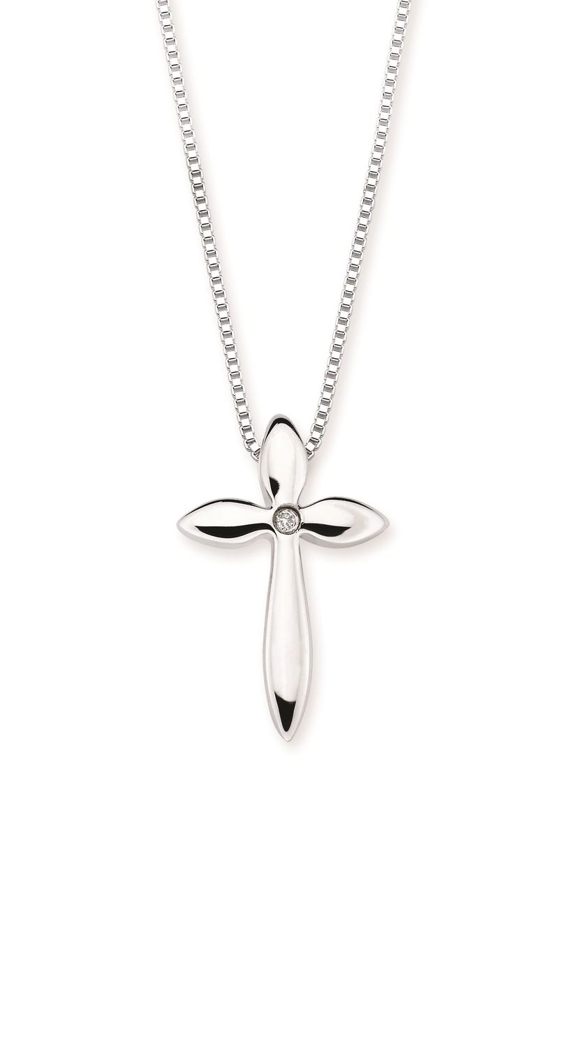 Silver Diamond Accent Cross Necklace