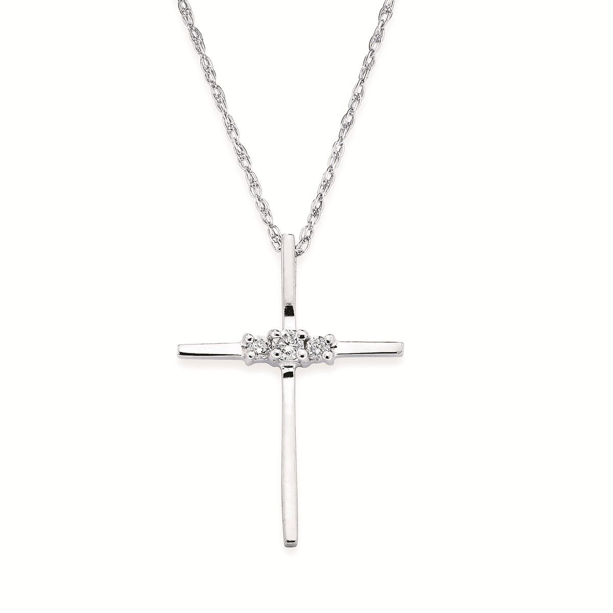 Silver Three Round Diamond Accent Cross Necklace