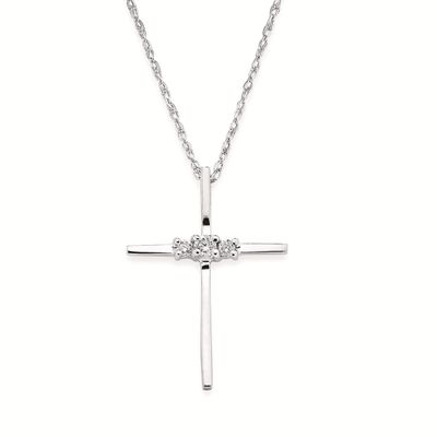Silver Three Round Diamond Accent Cross Necklace
