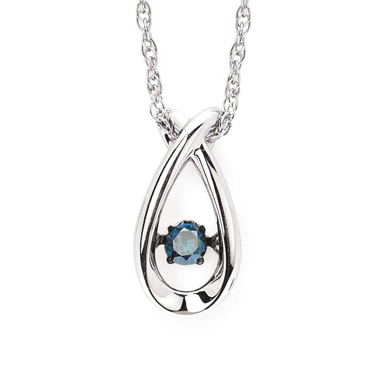 Silver Round Blue Diamond Shimmer Drop Pendant Necklace