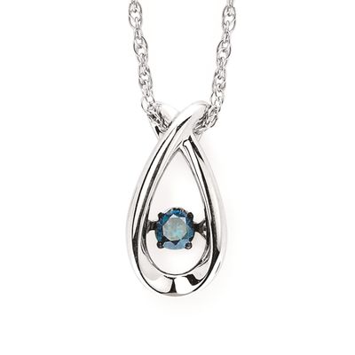Silver Round Blue Diamond Shimmer Drop Pendant Necklace