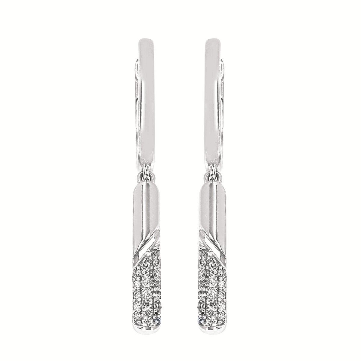 Silver Diamond Dangle Hoop Earrings
