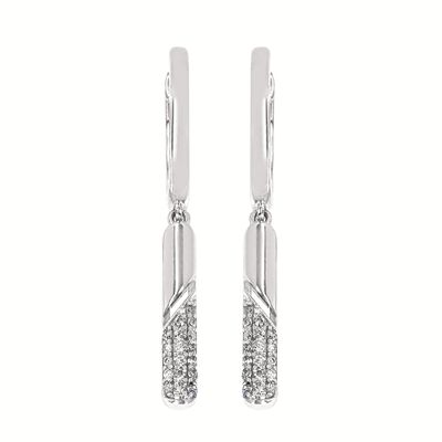 Silver Diamond Dangle Hoop Earrings