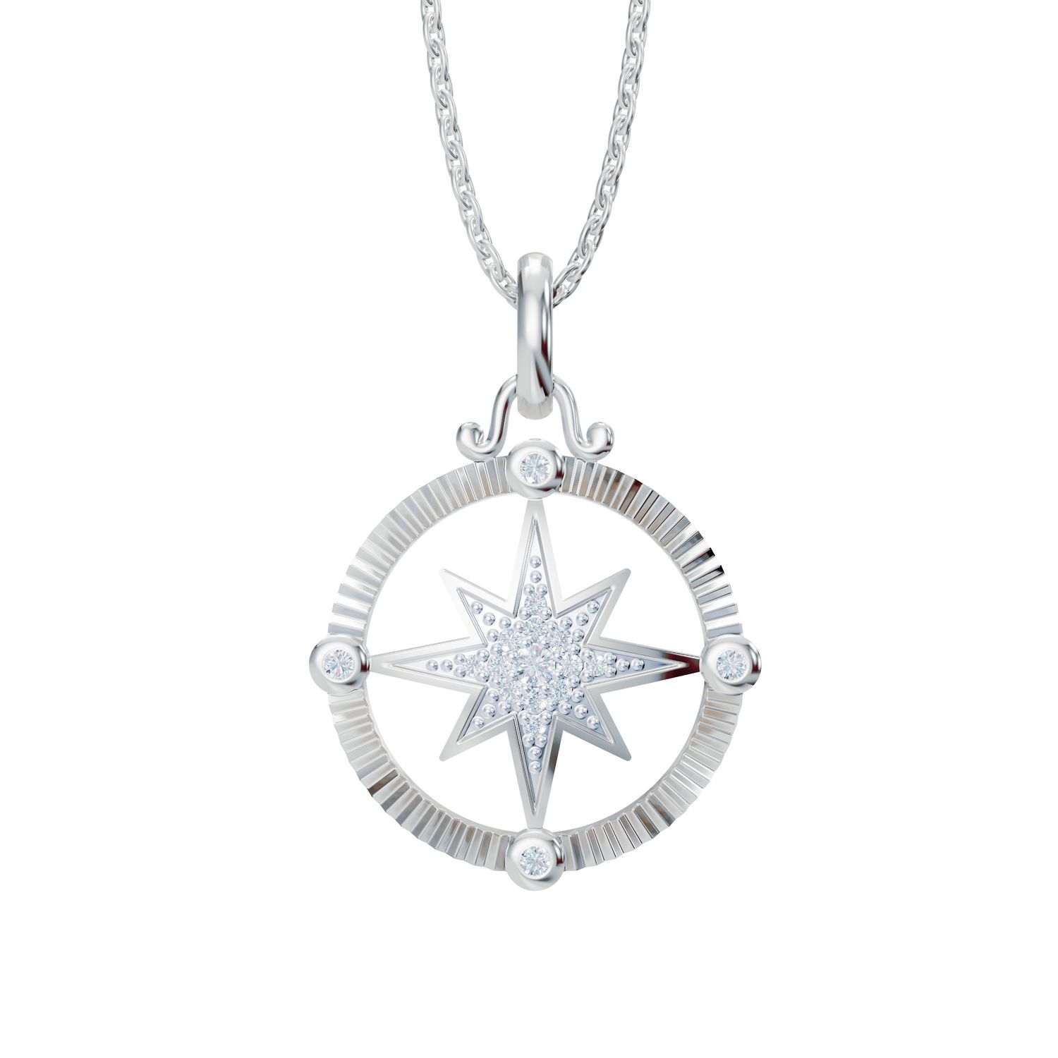 Silver Diamond Compass Necklace
